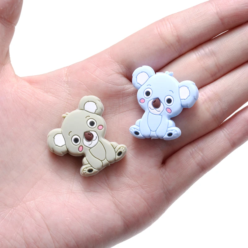 10Pcs/Lot Safe Silicone Beads Charm Cartoon Koala Shape Food Grade Safe Silicone Toys Tiny Rod For Necklace Accessories BPA Free