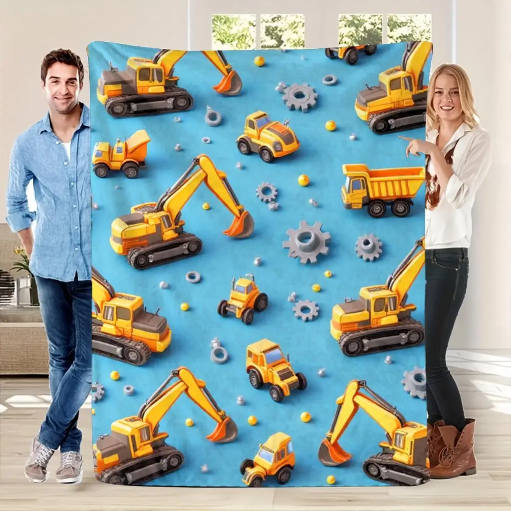 Cute Construction Truck Excavator Vehicle Blanket Throw for Boys Room Decor Baby Nursery Cozy Fleece Play Mat Gift