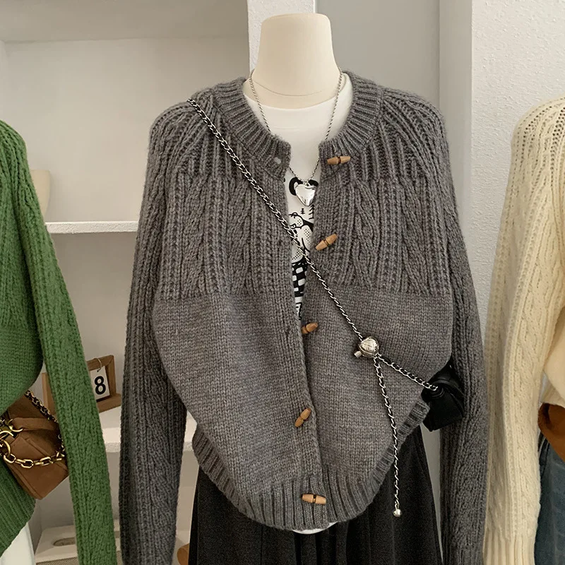 سترة صوفية محبوكة من Thiened سترة دائرية Ne ort كاجوال Sle للسيدات للخريف والشتاء كاجوال مطبوعة بالرياح طويلة...