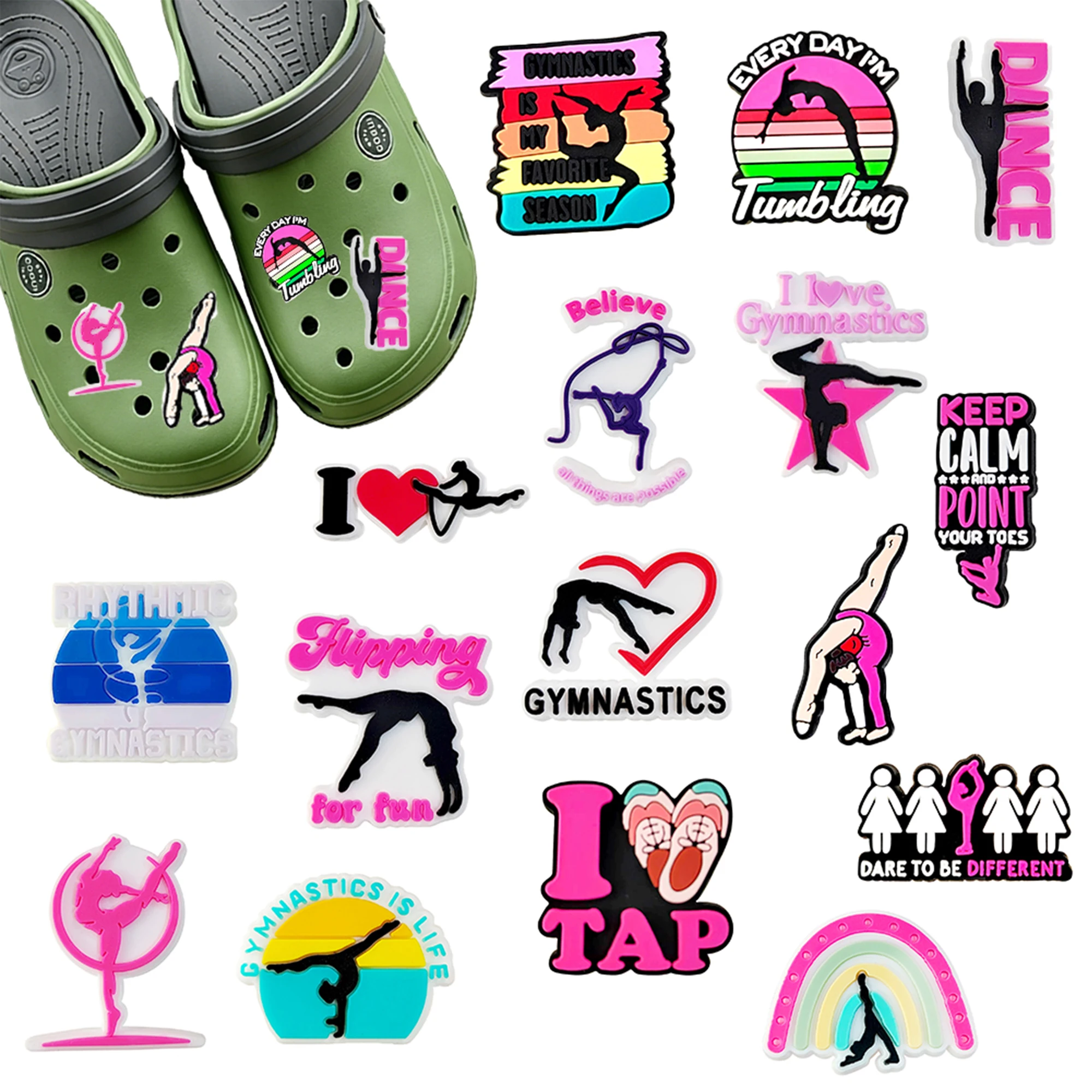 1-16Pcs Cartoon Leisure Sports Gymnastics Series PVC Shoe Charms Accessories DIY Fashion Sandal Wristbands Decorations Gifts