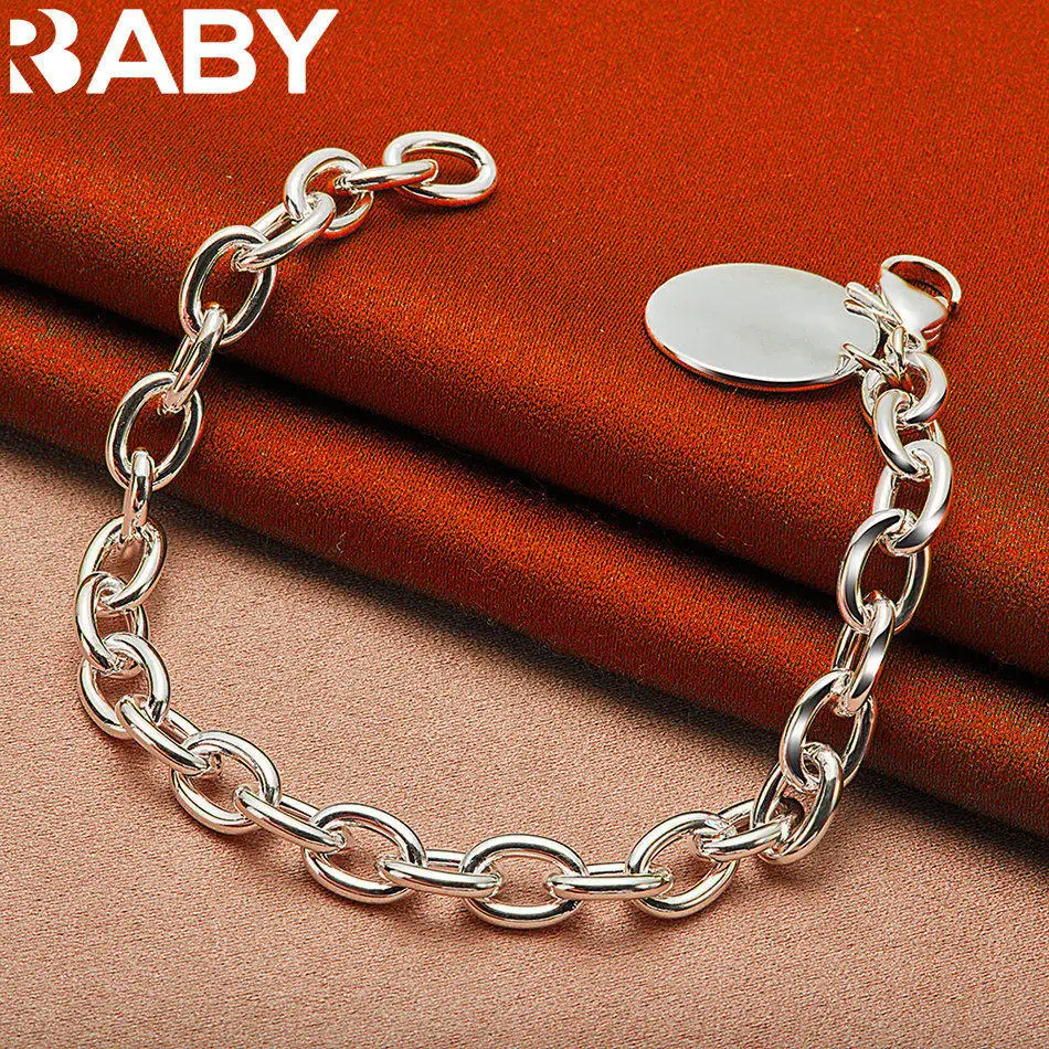 

URBABY 925 Sterling Silver Round Pendant Chain Bracelet For Men and Women Fashion Jewelry Classic Charm Party Accessories