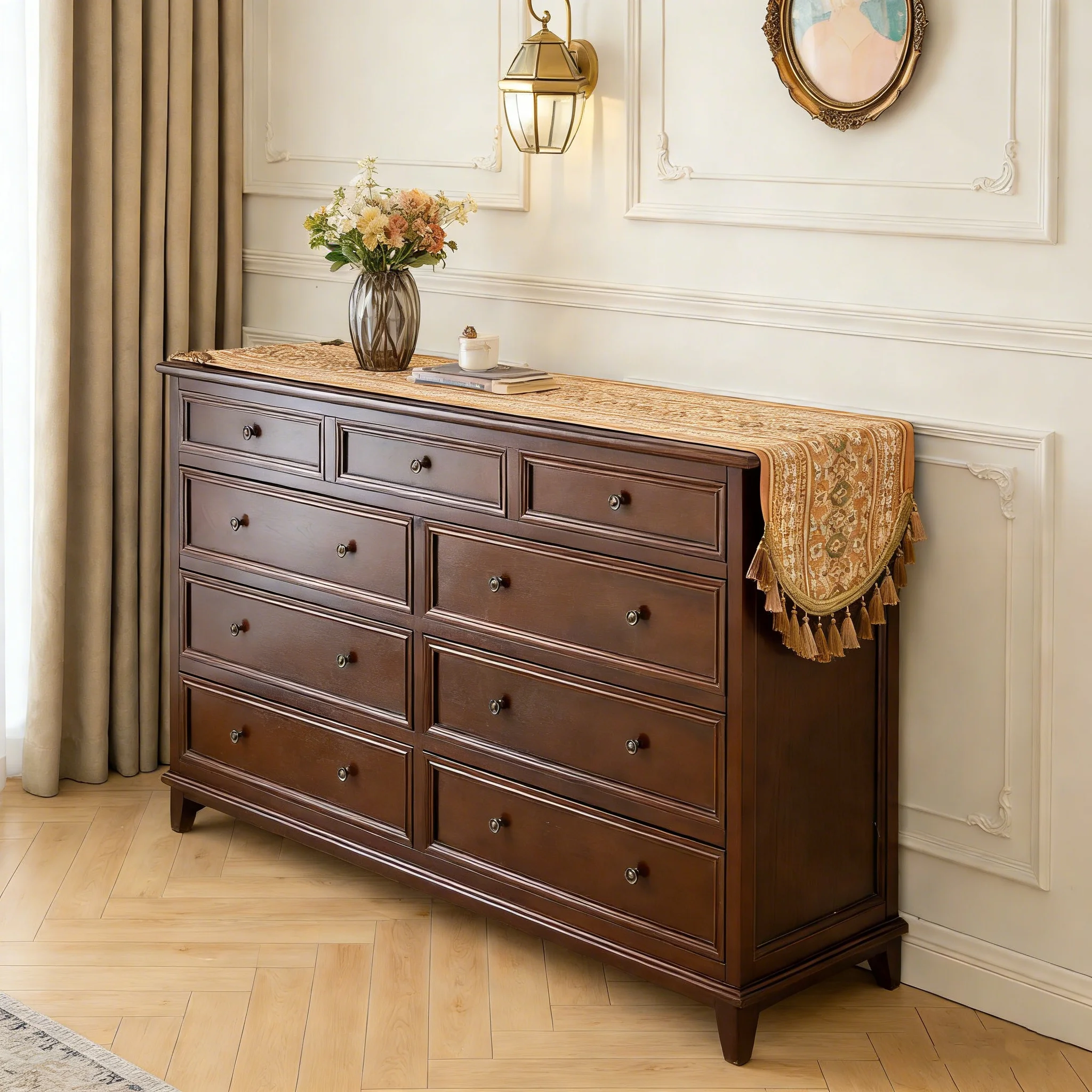 

Ретро-дорожка для стола с кисточками: винтажная элегантность, украшение для дома, идеально подходит как скатерть или накидка на тумбу для праздничных встреч