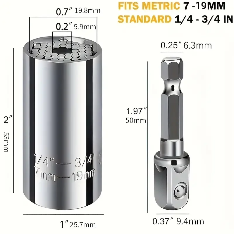 Universal SOCKET ประแจแรงบิดชุด RATCHET Super Sleeve Gadget เจาะอะแดปเตอร์ Magic Grip Spanner Key Multi เครื่องมือ 7-19 มม.