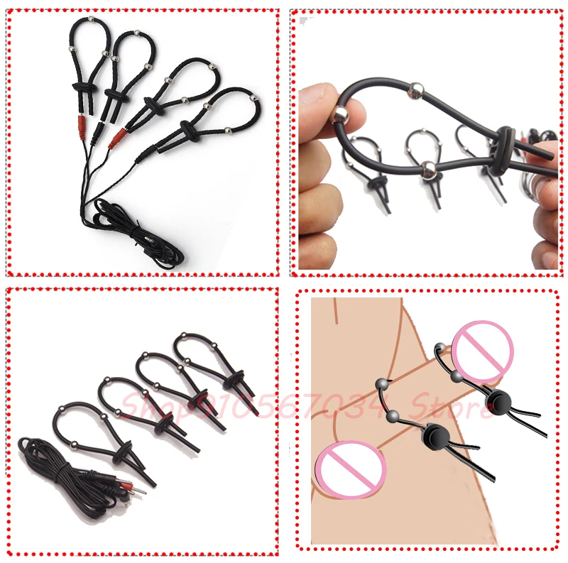 E-stim Penis Ring,Glans Testicle Loops Massage,Electric Shock Bdsm Cock Sheath Ball Stretcher,Electro Sex Toy for Men,Host,Cable