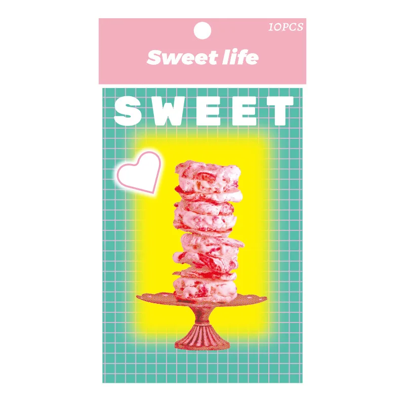 10Pcs Heartbeat Dessert Decorative Card DIY Material Hand Account Collage Album Journal Scrapbook Postcard Background Stationery