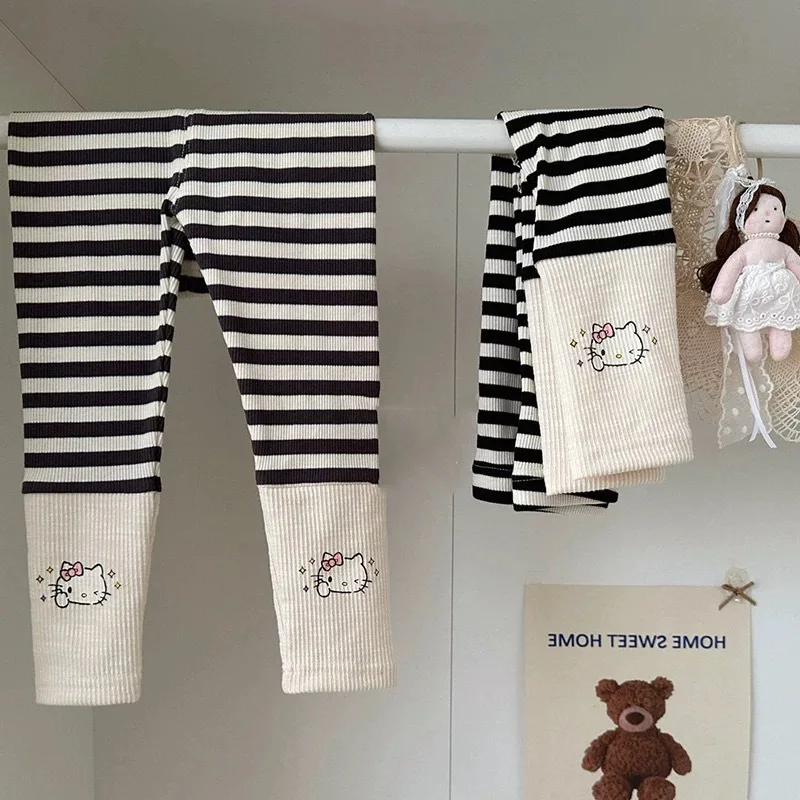 

Girls Pants Autumn Winter New Fashion Versatile Stripe Color Matching Tight Trousers Wear Outside Trousers Children's Clothing