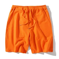 Herren Sommer Orange Strand Shorts lose lässig 100% Baumwolle Jogging Shorts Männer Frauen elastische Taille Fitness studio Übung Laufen Sportswear