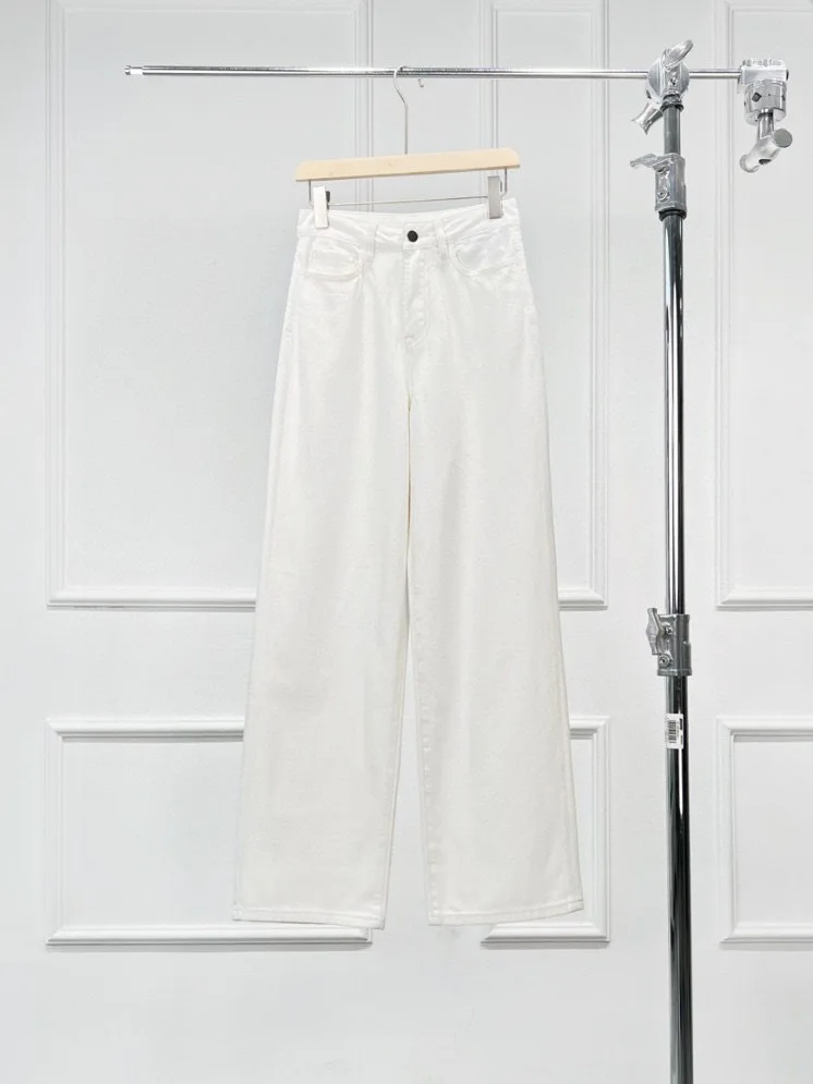 جينز Naizaiga 100 قطن كلاسيكي عالي الخصر للفصول الأربعة أبيض وأسود وأزرق واسع الساق WLHL143 #2