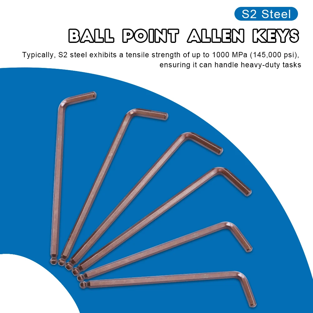 Chave sextavada de cabeça plana/extremidade esférica, 1.5 2 2.5 3 4 5mm s2 endurecido em forma de l chave allen métrica chaves hexagonais ferramenta manual para reparo doméstico