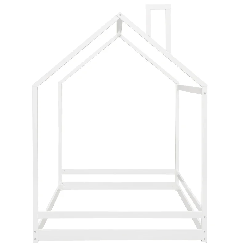 Full Size Wooden House Cama, Branco, Cama