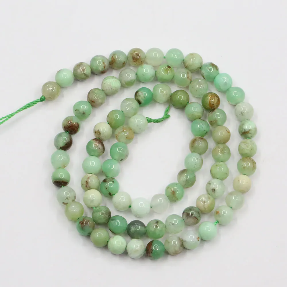 APDGG 5mm Natural Green Chrysoprase Smooth Round Real Gemstone Loose Beads 15.5\