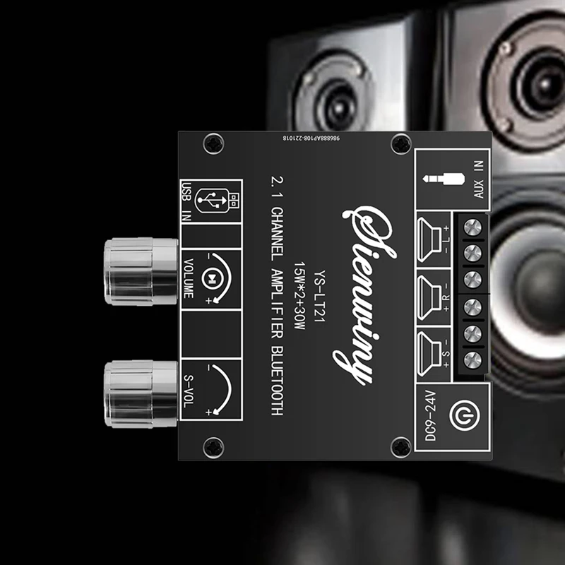 Nowa YS-LT21 2.1-kanałowa płyta wzmacniacza Bluetooth 15W + 15W + 30W z pokrętłem subwoofera regulacja enkodera moduł audio DC9-24V