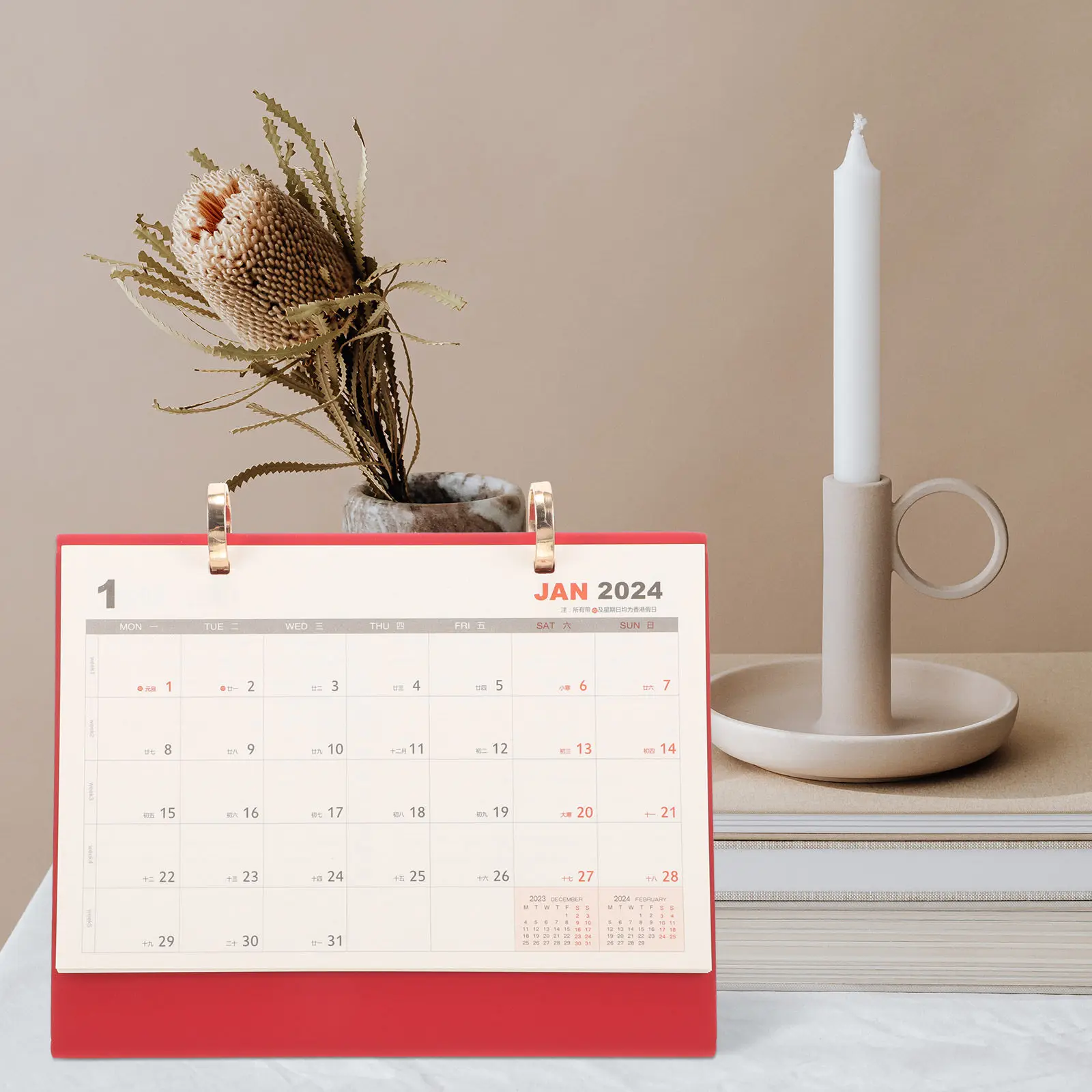 Dragon Year Table Calendar Kraft Paper Metal Portable Desktop Calendar for Office Study Decorative Month Date Display