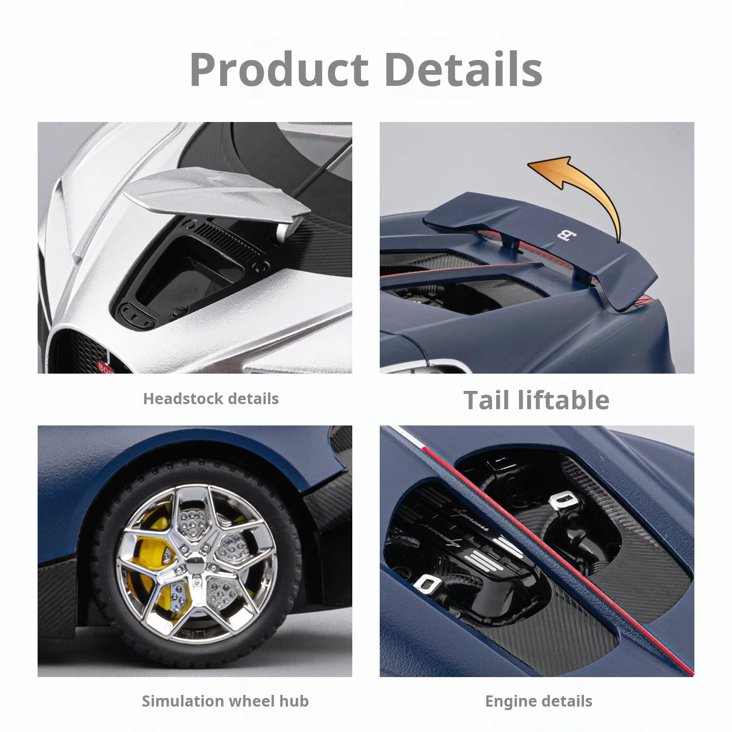 Modello in lega Bugatti tourbillon 24 scala pressofuso modello di auto giocattolo con suono e luce tirare indietro ragazzi regalo ornamenti da collezione