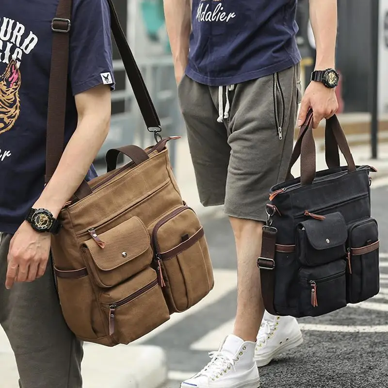 حقائب يد رجالية حقيبة قماش حقيبة كتف رجل للوثائق سعة كبيرة حمل حقيبة كمبيوتر محمول حقائب سفر كروسبودي خمر #2