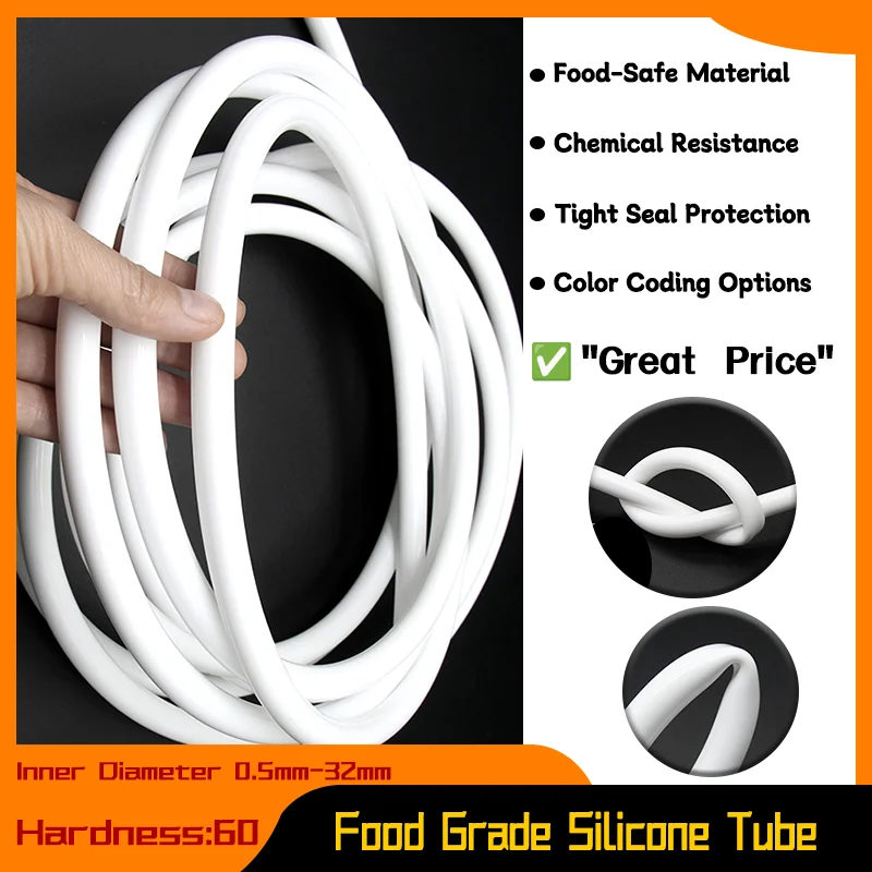 

Food Grade Tasteless High Temperature Resistant Flexible Drink Water Pipe Garden Hose 1~10m White Silicone Tube ID 0.5 ~ 32mm