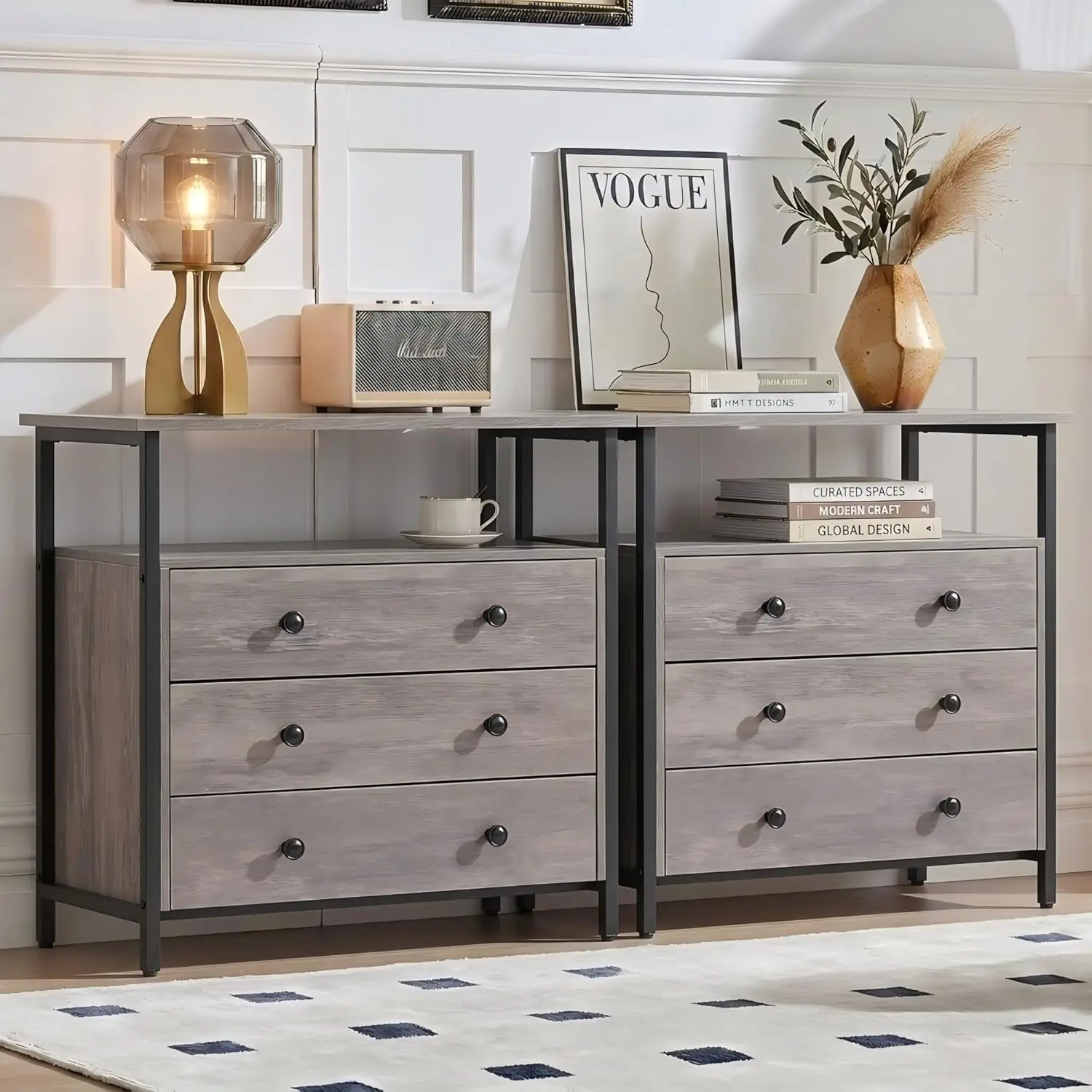 

3 Drawer Wood Nightstand 27" Wide Bedside Table With Charging Station Adjustable Drawers Bedroom Living Room Office, Customized