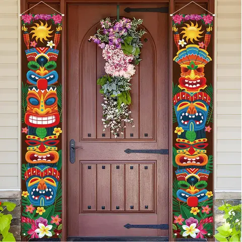 Hawaiianisches Luau-Party-Dekorationszubehör, Tiki-Totem-Türbanner-Schild für Aloha Hawaii Luau Tropical Moana Geburtstagsparty-Dekoration