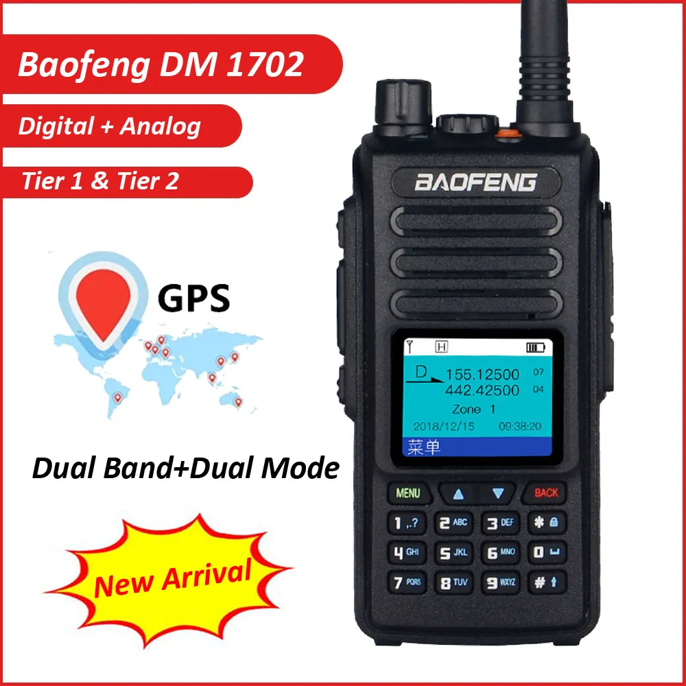 Baofeng GPS Walkie Talkie DMR Radio DM-1702 Digital Dual Band Mode Analog DM1702 Tier 1+2 Dual Upgraded Version DM-1702 DR-1801