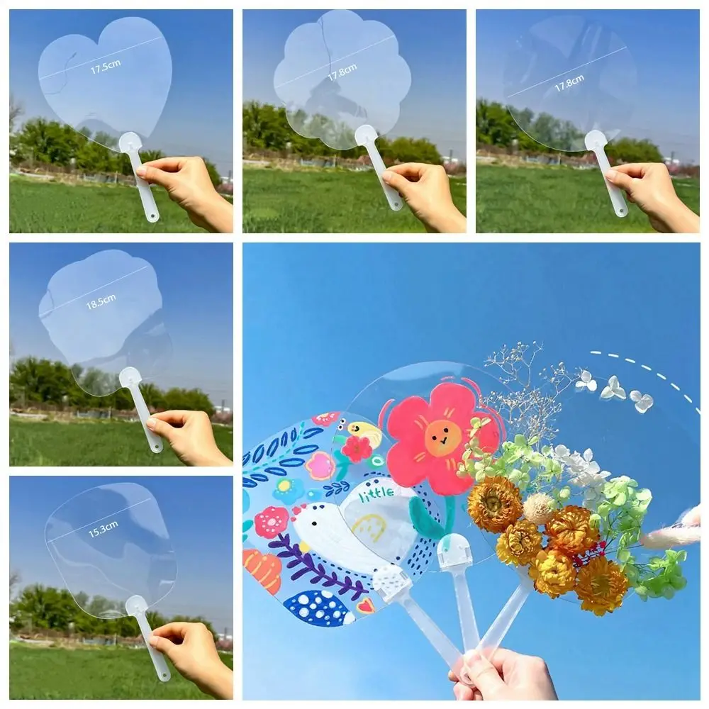 Multi-functional Plastic Transparent Fan Round Handheld Graffiti Fans Thicken Unfinished Blank Painting Fans Children