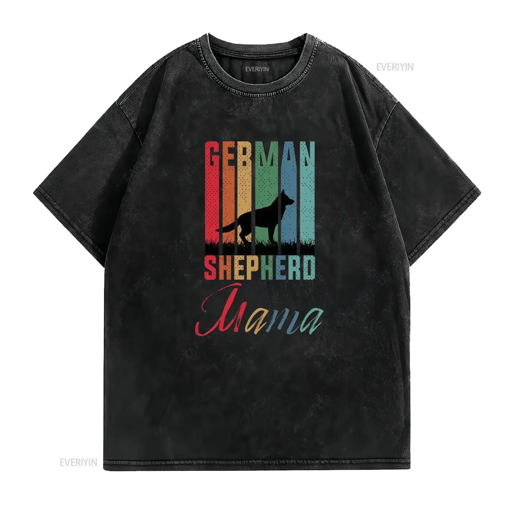 German Shepherd Dog T Shirt Mama Mom GSD vintage Washed streetwear Slightly graphic homme Soft Versatile Breathable Stretched