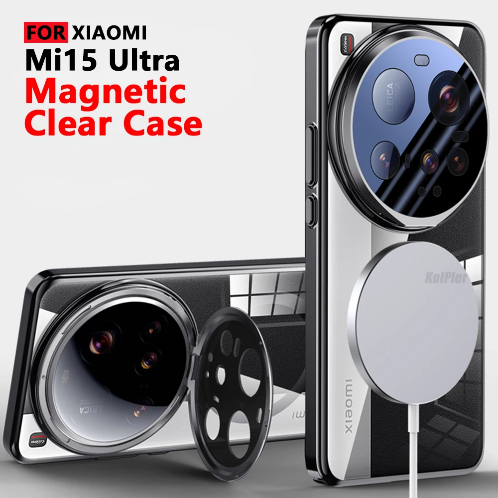 

Plating Clear Alloy Lens Stand Holder Cases For Xiaomi MI 15 Ultra MI15Ultra For Magsafe Magnetic Flip Camera Protection Cover