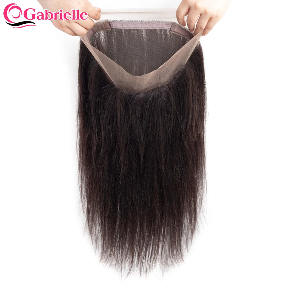 Gabrielle 360 Lace Frontal Brazilian Straight Human Hair Pre-plucked Transparent Lace Closures Only Natural Color Remy Hair