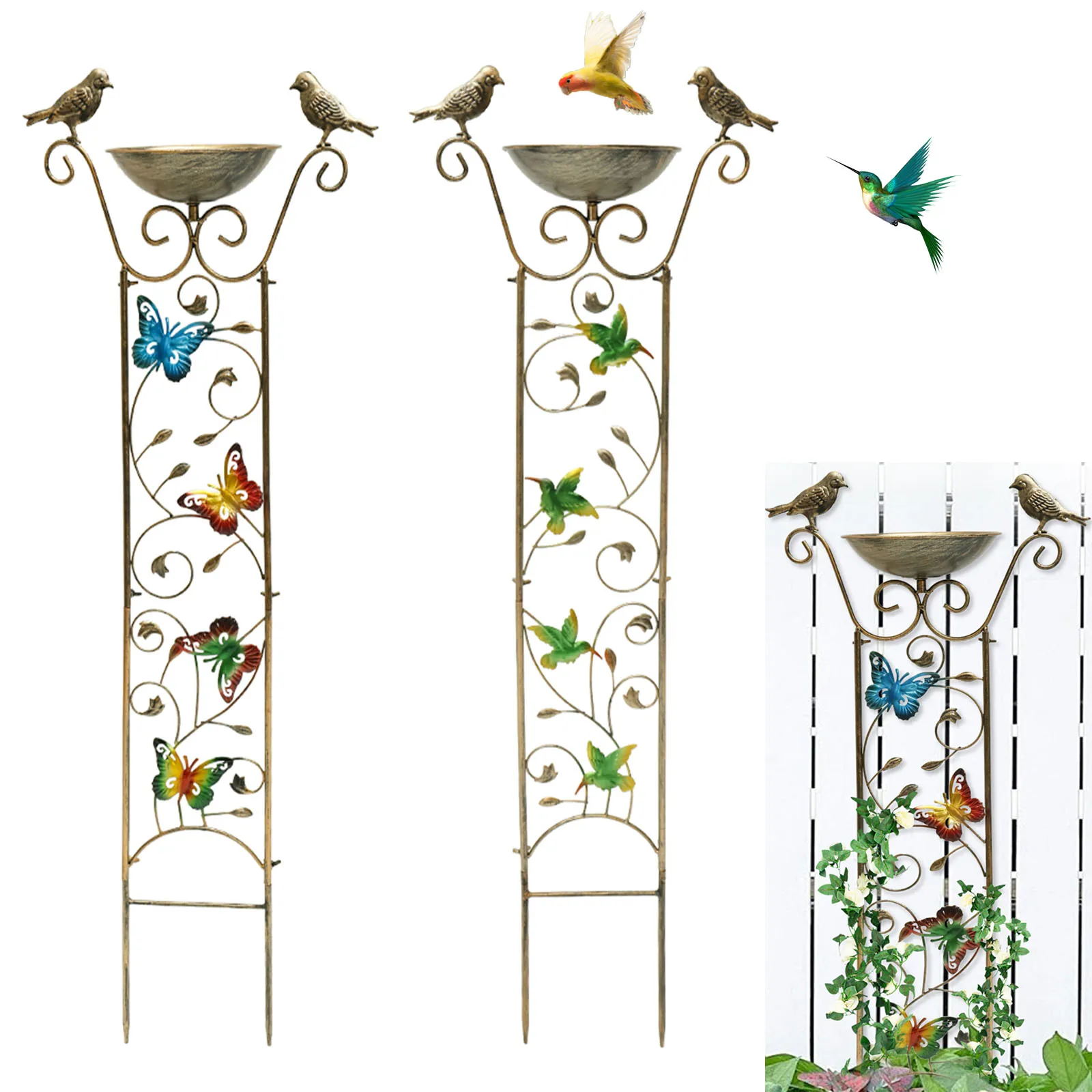 

Metal Bird Feeder With Trellis for Climbing Planting Decorative Bird Bath Easy Assembly Rust Resistant Planting Frame for Garden