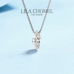 Luxury PT950 Platinum designer Diamond fine Jewelry 1CT Marquise Cut Moissanite Necklace for Women Box Chain 5*10mm Stone female