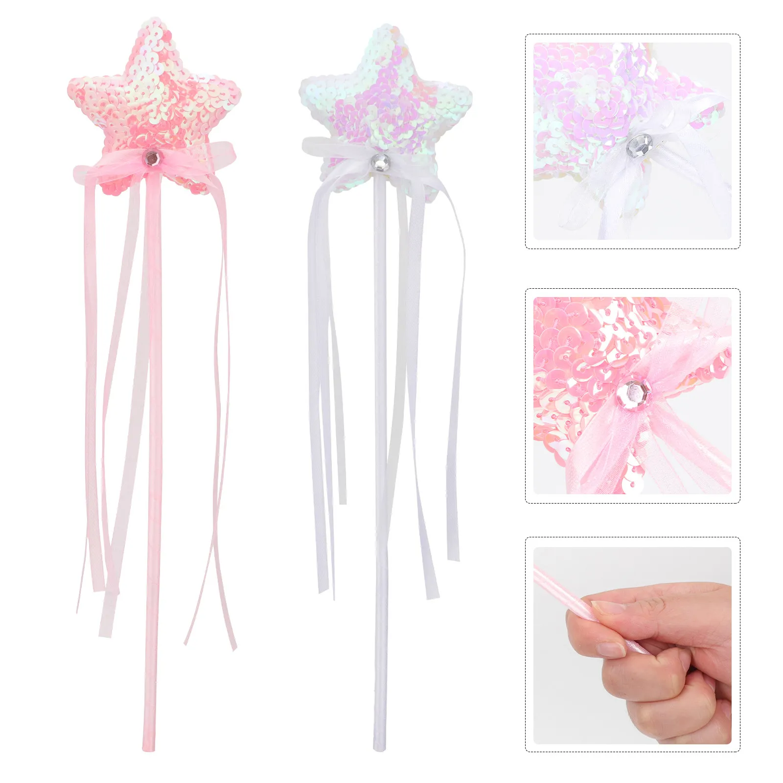 Shiny Star Fairy Wand with Ribbon – 2pcs Party Costume Accessory for Girls Birthday, Stage Show & Celebration