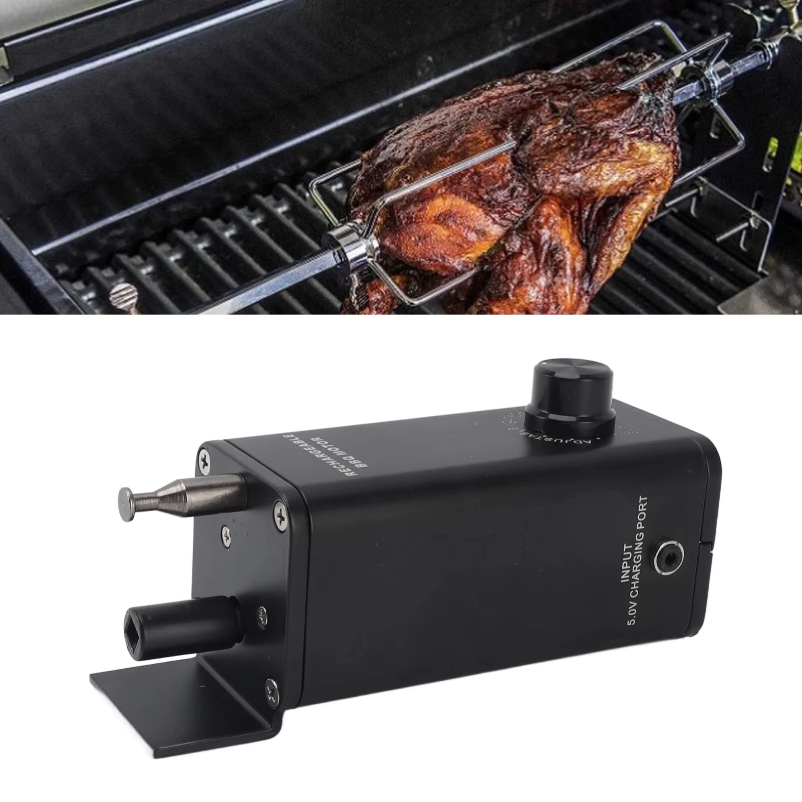 Rechargeable Rotisserie Motor Aluminum Alloy 10W 3 to 12V Adjustable DC Electric Grill Motor Replacement for Universal Grills