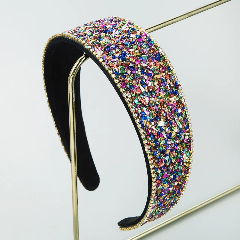 Korean Version Wide Edge Colored Stone Rhinestone Hair Hoop Women's Hair Band