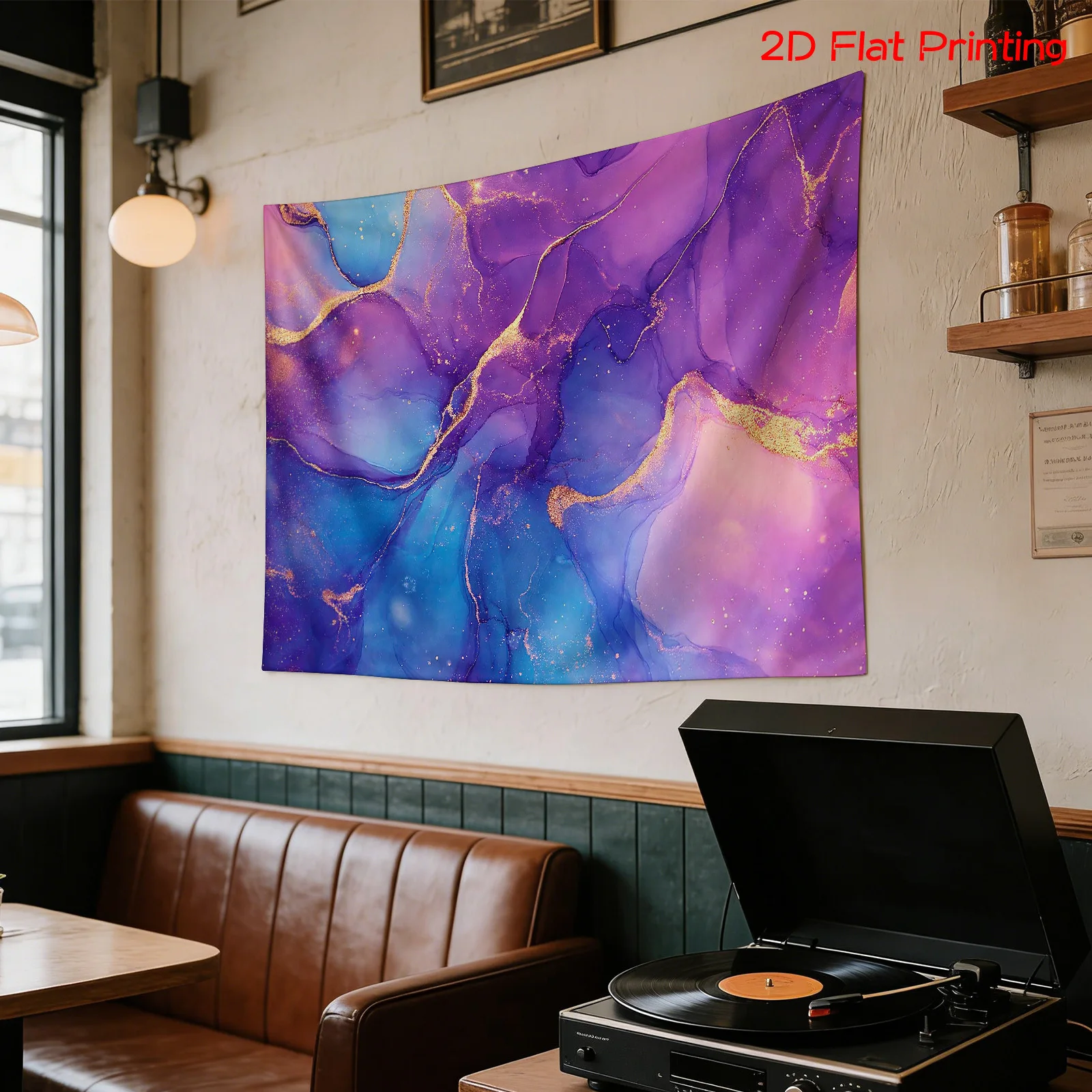 Large Abstract Galaxy Wall Tapestry Purple Blue Gold Cosmic Space Printed Hanging Decor Artwork for Bedroom Living Room Home Dec
