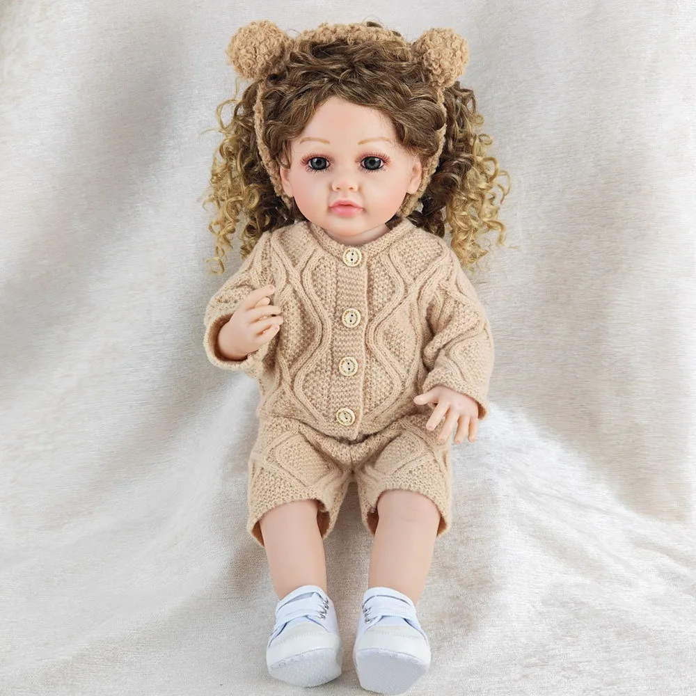 55cm Curly Hair Simulation Girl 22inch Cute Dress Vinyl Body Reborn Dolls Dress Up Game Doll Children's Day Gift