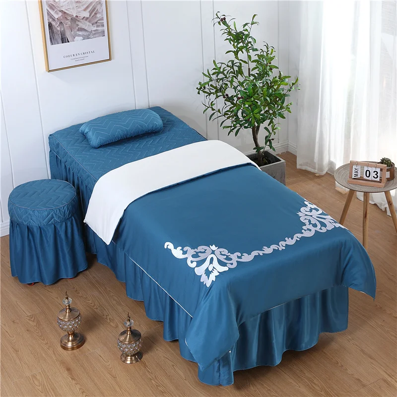 

European Embroidery 4-6pcs Beauty Salon Bedding Set Bed Skirt Massage Spa Pillowcase Quilt Duvet Cover Chair Cover Custom Size#s