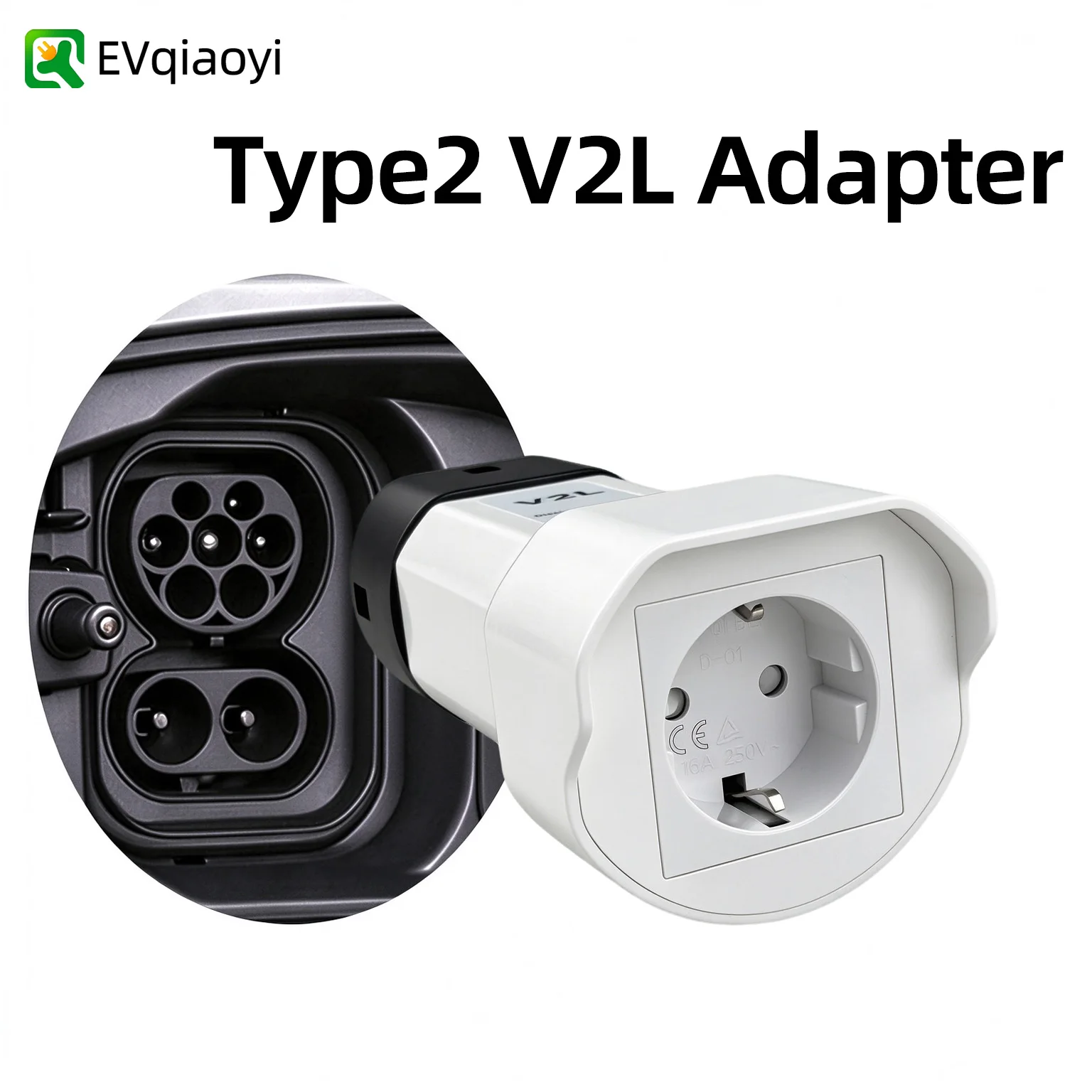 EVqiaoyi Type2 V2L Vehicle‑to‑Load Discharge Adapter for BYD, Chery, JAECOO, Hyundai, KIA, Xpeng, Outdoor Camping Power Supply