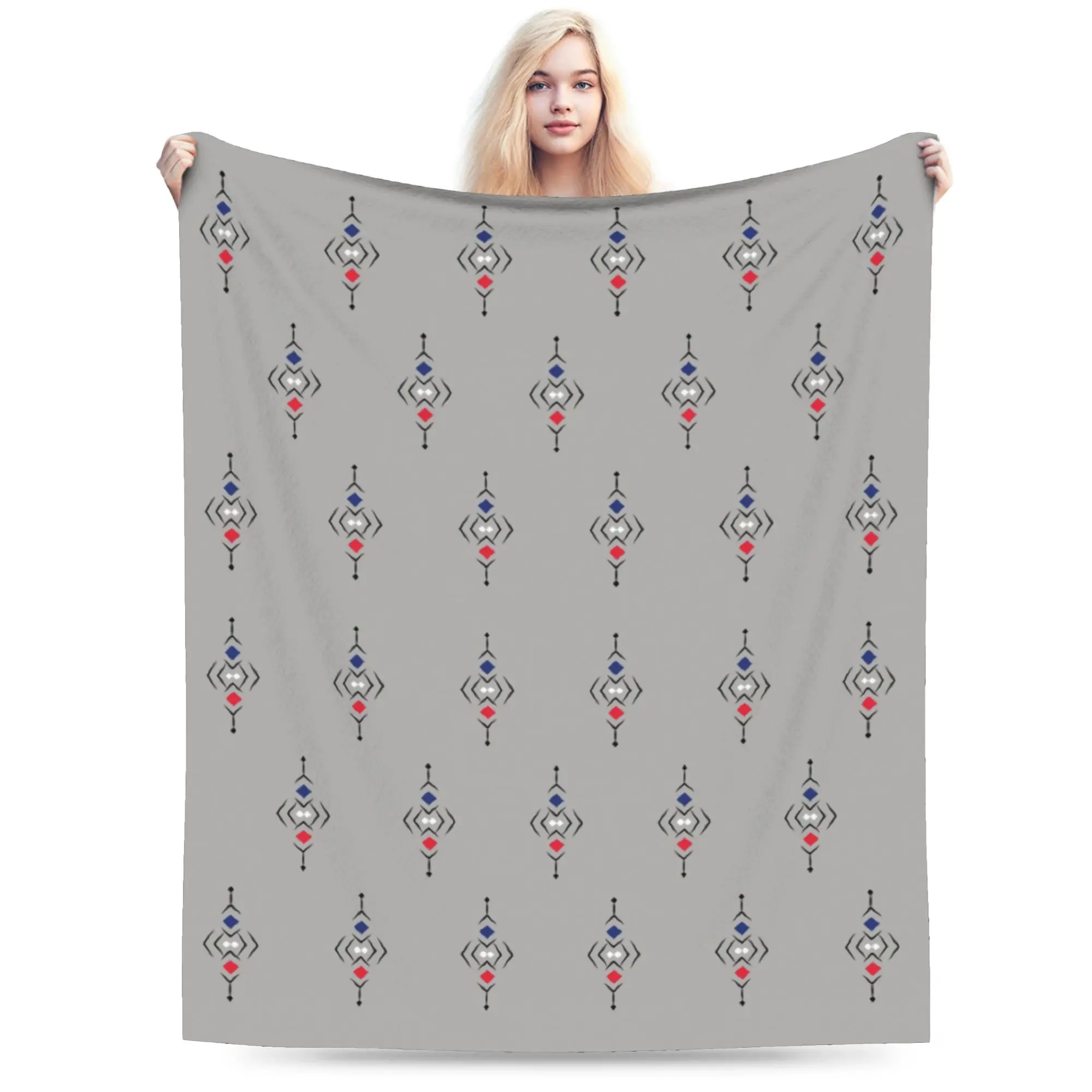 Custom Amazigh Berber pattern Symbol Blanket Warm Fleece Soft Flannel  Throw Blankets for Bedding Sofa Office Autumn
