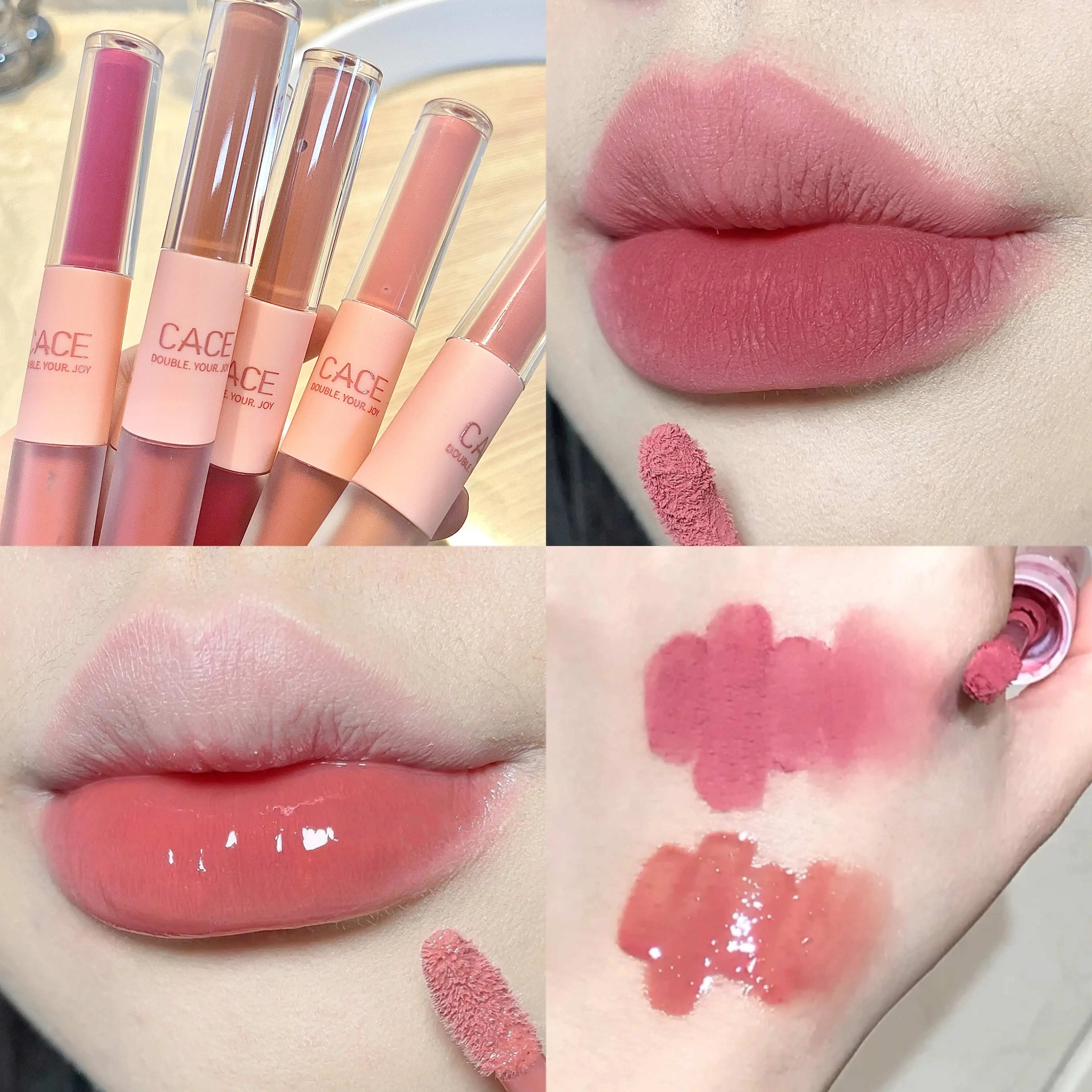 Brillo de labios de terciopelo mate de doble cabeza, lápiz labial líquido de tinte rojo Sexy, resistente al agua brillo de labios, brillo de labios duradero, Cosméticos de maquillaje coreano