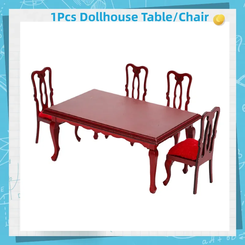 1Pcs Miniatures Retro Wooden Dining Table Chair Simulation 1:12 Dollhouse Furniture Toy