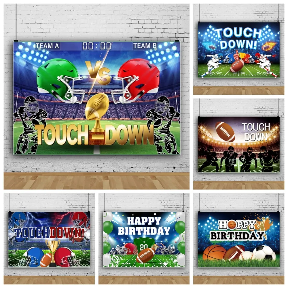 

Super Perfect Ground Touching Rugby Theme Backdrop, Rugby Field Boy Birthday Party Decoration Photography Studio Backdrop Cloth