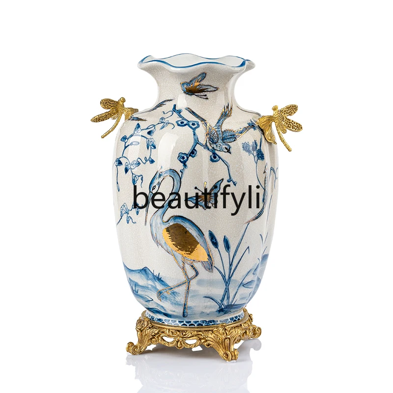 

European luxury hand-painted copper with ceramic living room entrance entrance flower arrangement
