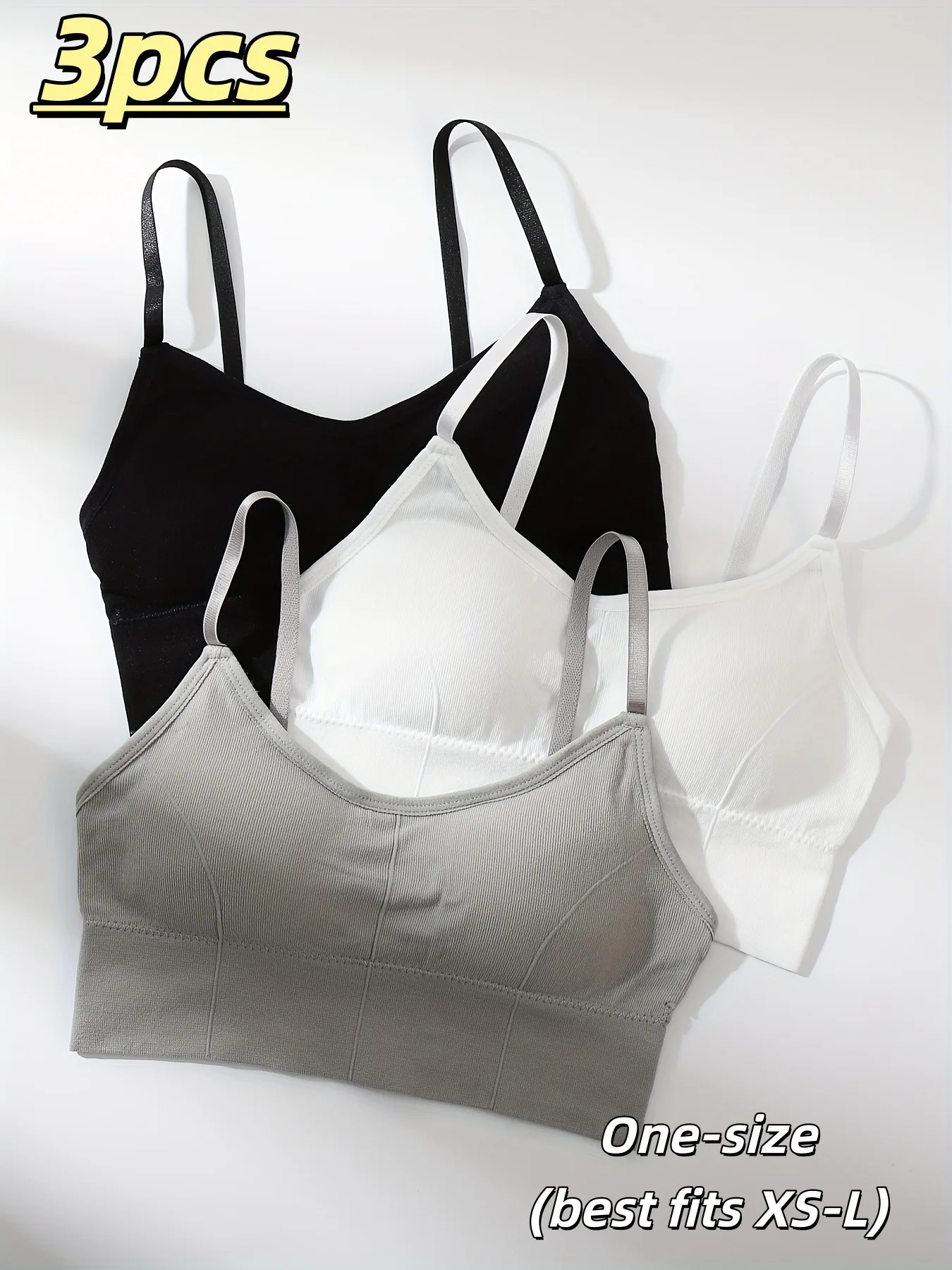 3-Pack New Seamless Ribbed Cami Bralette, Thick Cup, Wire-Free & Pressure-Free, Beauty Back Design