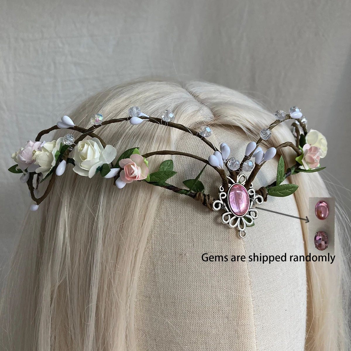 White Flower Fairy Crown - Handmade Rose Woodland Headpiece  display picture 2