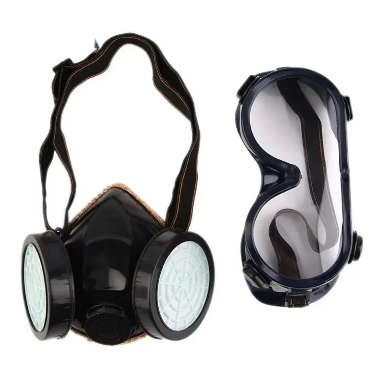 New Protection Filter Dual Gas Mask Chemical Gas Anti Dust Paint Respirator Face Mask with Goggles Industrial Safety