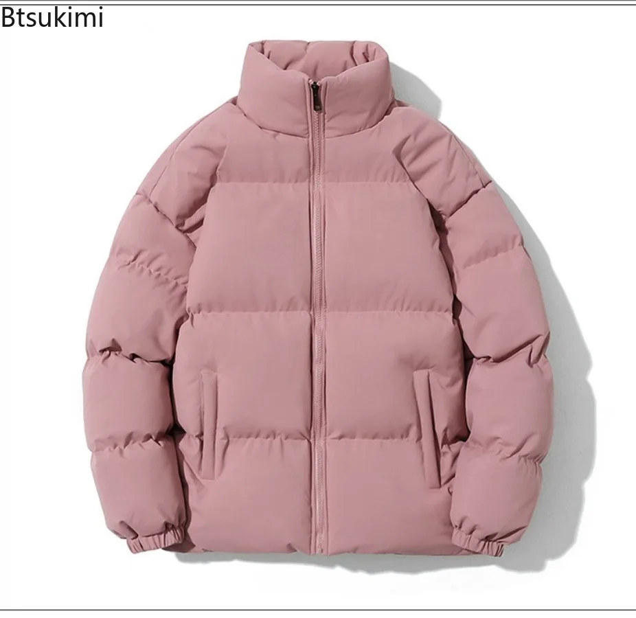 Winter New Men's Warm Cotton-padded Coats Fashion Stand-up Collat Zipper Windproof Down Cotton Jacket Couple Loose Casual Parkas