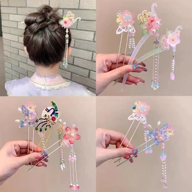 

New Fashion Flower Tassel Hair Sticks for Women Exquisite Chinese Style Elegant Metal Jewelry Hairpins Hair Accessories