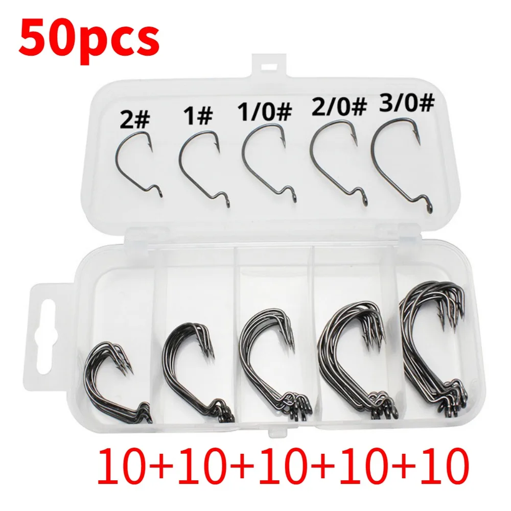 Wide Crank Fishing Hooks Sets Box High Carbon Steel Offset Barbed Fishhook Carp Snap Tackle Sea Offshore Angling Accessories