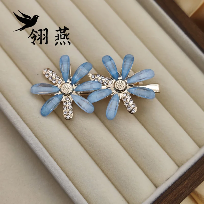 Phụ kiện tóc phong cách đường phố hoa đôi retro mới, kẹp tóc hoa thời trang