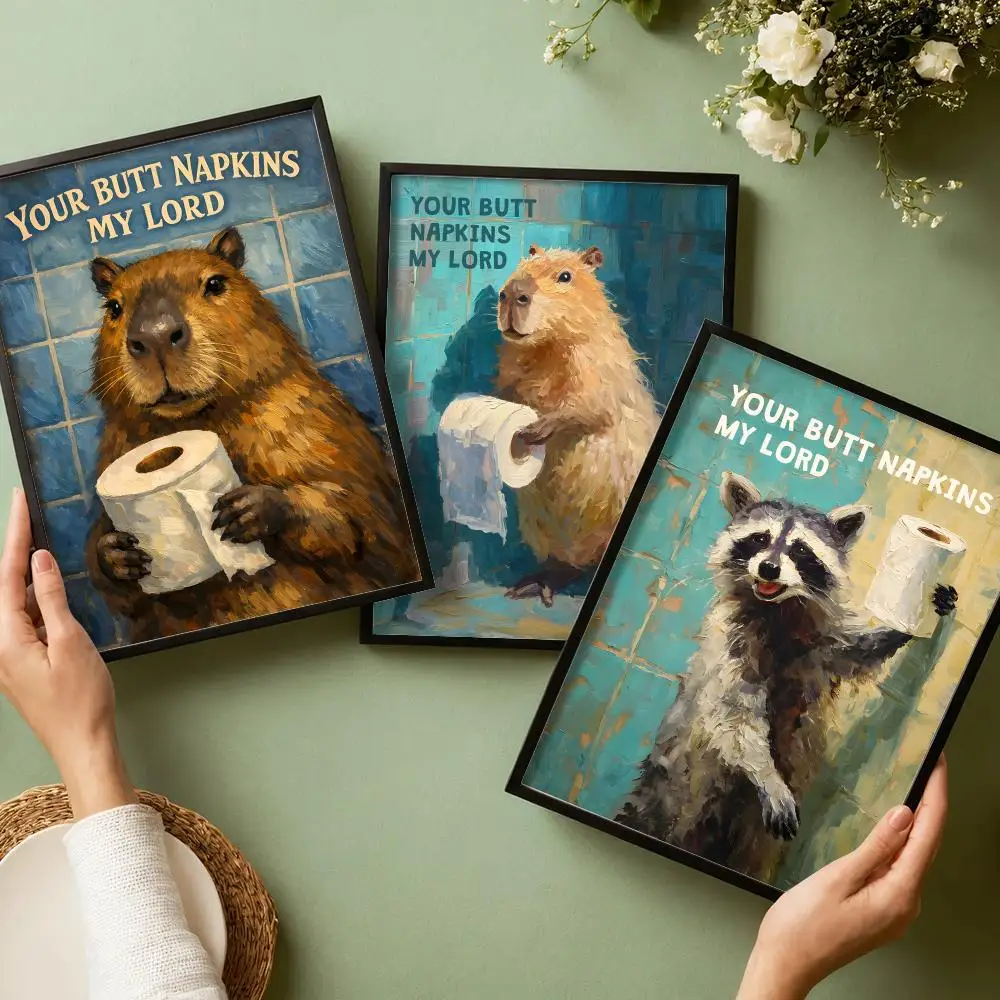 Capybara Your Butt Napkins Poster Waterproof Wall Art Sticker for Home Bar Decoration, Self-Adhesive Room Wall Decor Mural