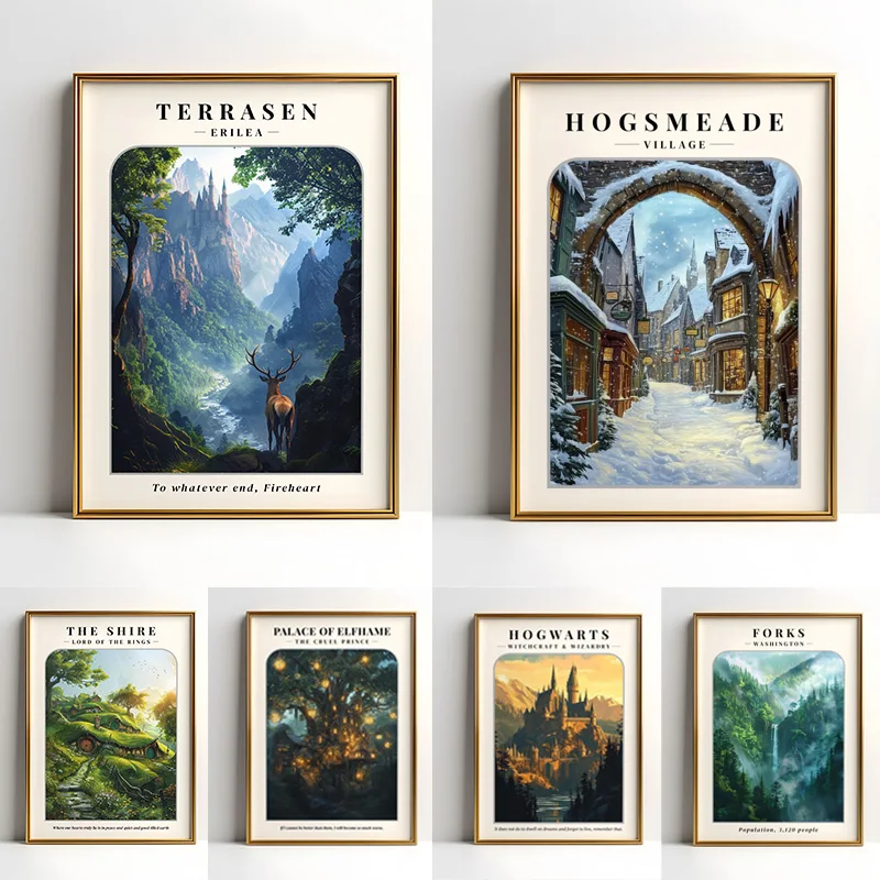 Retro Classic Fantasy Movie Scene Wizard School Middle Earth Landscape Nordic Poster Canvas Painting Wall Pictures Home Decor
